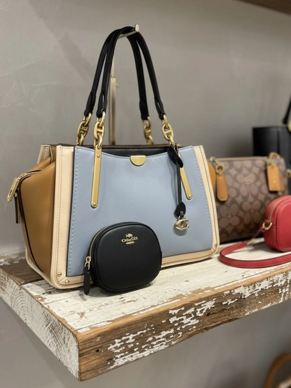 COACH® Dreamer in Colorblock Leather Tote- Mist Straw